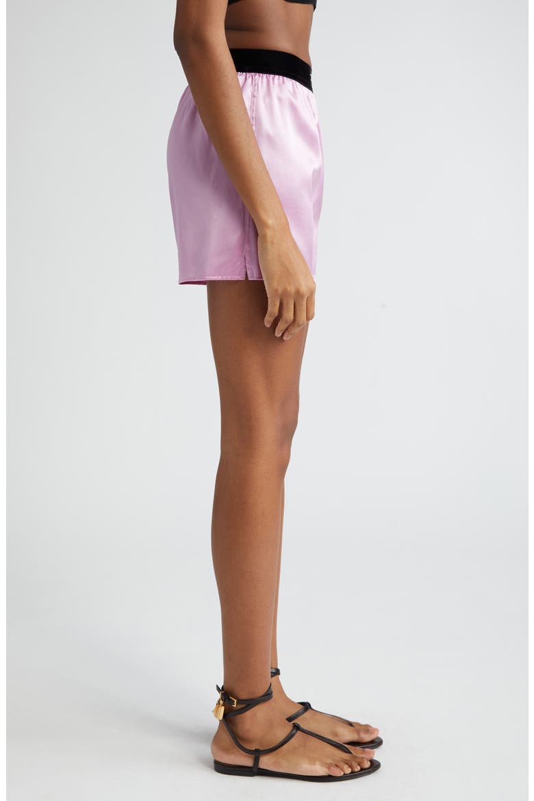 Stretch Silk Satin Pajama Shorts, Alternate, color, PRIMROSE LILAC