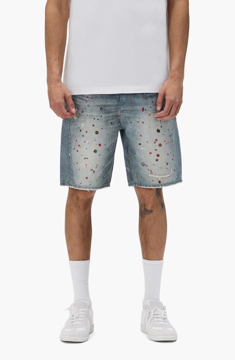 PURPLE BRAND Cyanine Crystal Embellished Denim Shorts, Main, color, Light Indigo