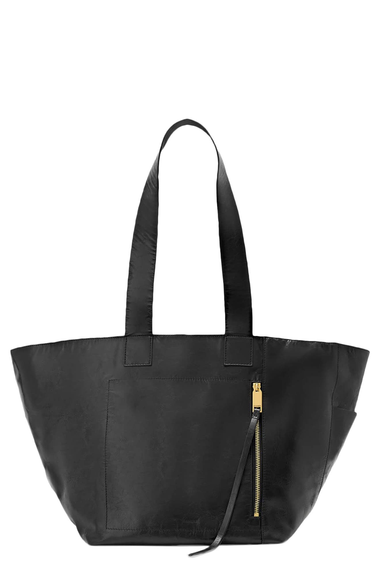 Alba Shine Leather East/West Tote, Main, color, BLACK