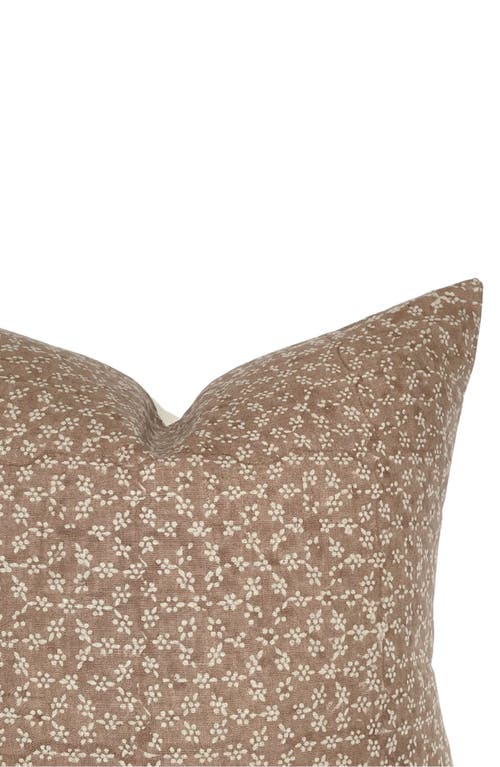 Linen & James Blake Dusty Rose Floral Handblock Pillow Cover In Brown