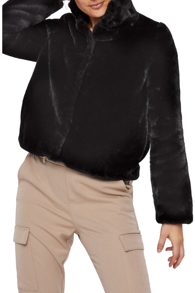 Thea Faux Fur Jacket, Main, color, BLACK