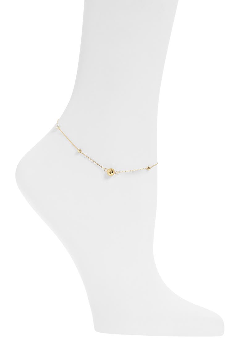 Faux Pearl Ball Cluster Anklet, Alternate, color, GOLD