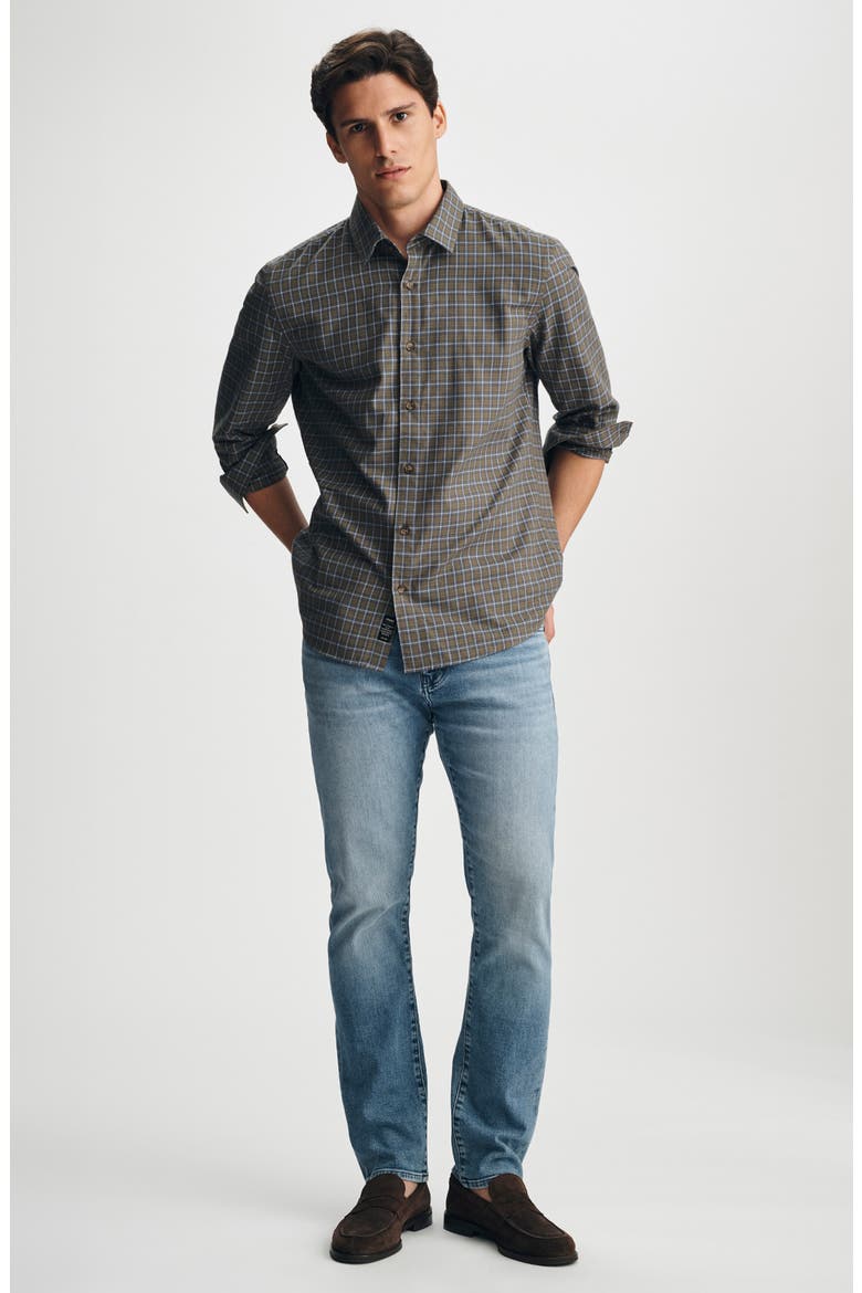Plaid Cotton Button-Up Shirt, Alternate, color, KHAKI