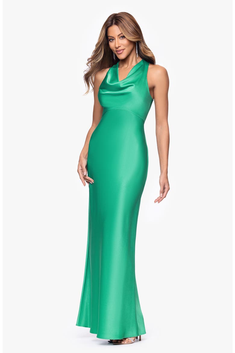 Cowl Neck Satin Gown, Alternate, color, GREEN