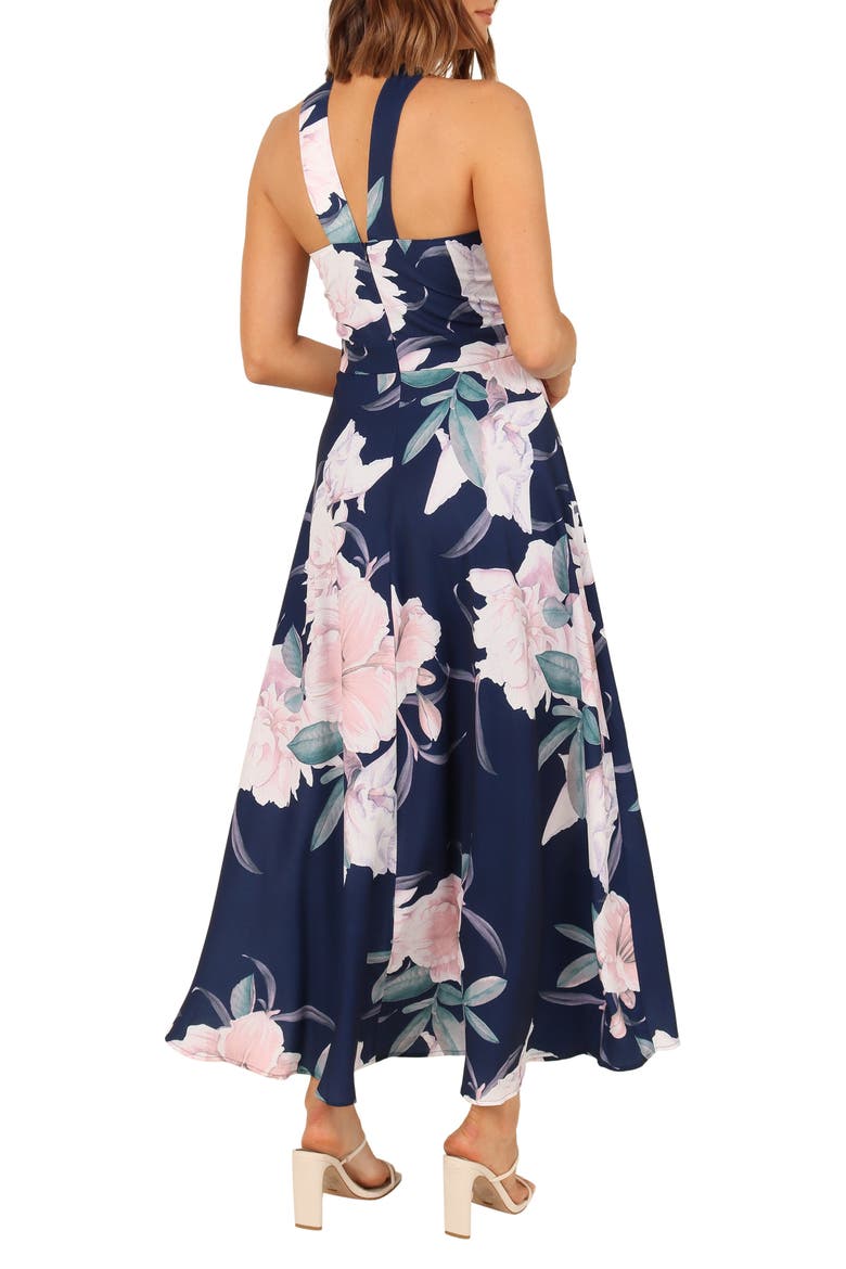 Miara Floral Print Halter Dress, Alternate, color, NAVY