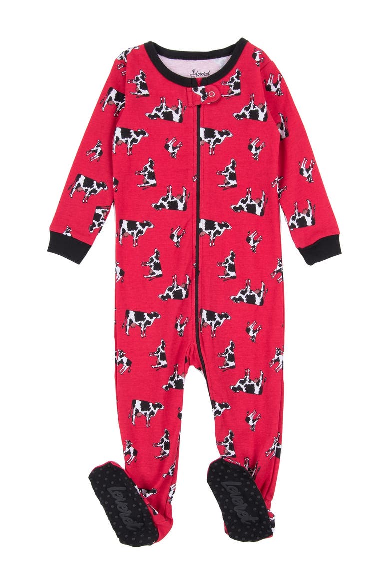 Red Cow Footed Sleeper Pajama, Main, color, RED