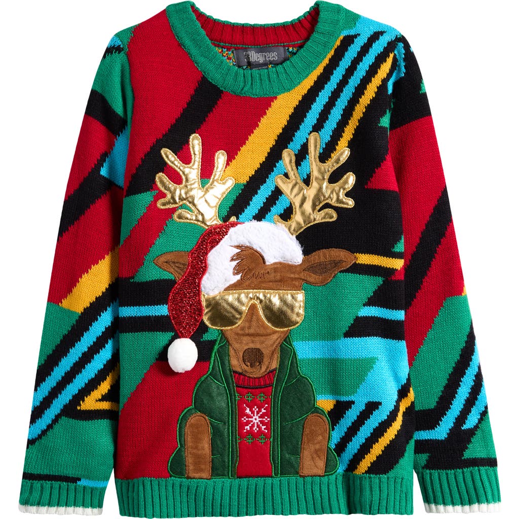 33 Degrees Kids' Geometric Reindeer Holiday Sweater In Red