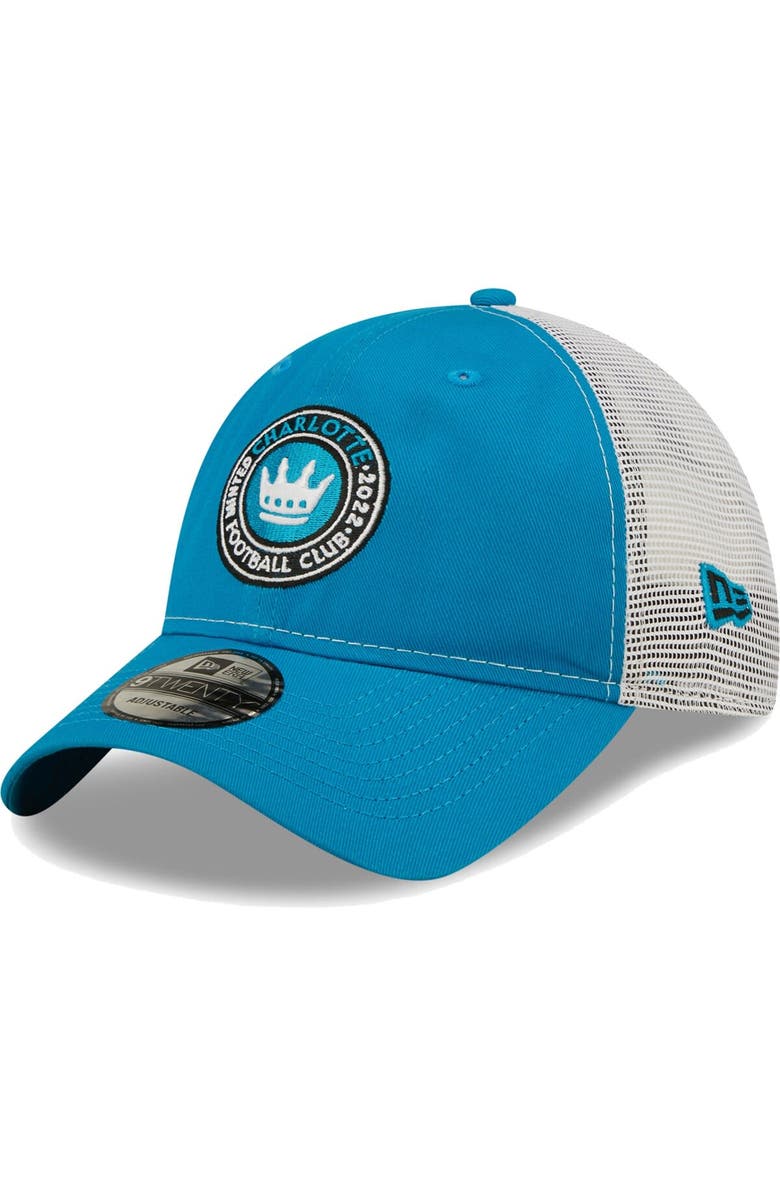 New Era Men's New Era Blue Charlotte FC Trucker 9TWENTY Snapback Hat, Main, color, 
