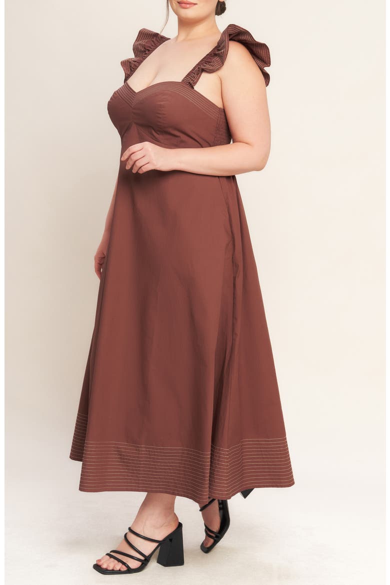 Solid Flutter Sleeve Midi Dress, Alternate, color, COGNAC