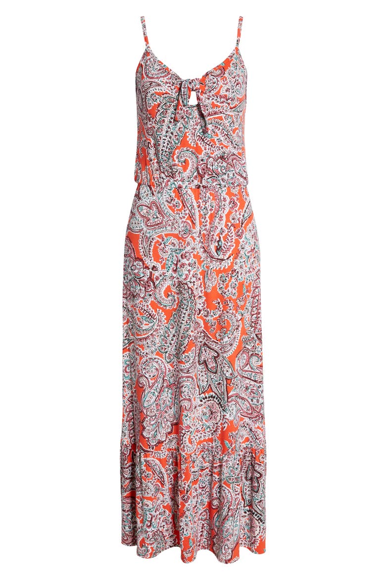 Tie Front Maxi Sundress, Alternate, color, CORAL