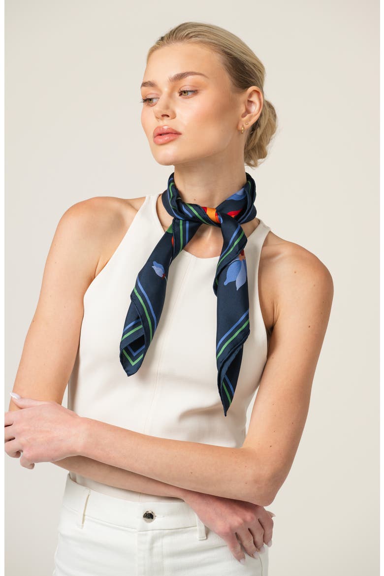 Navy Vine Double Sided Silk Scarf, Alternate, color, Blue