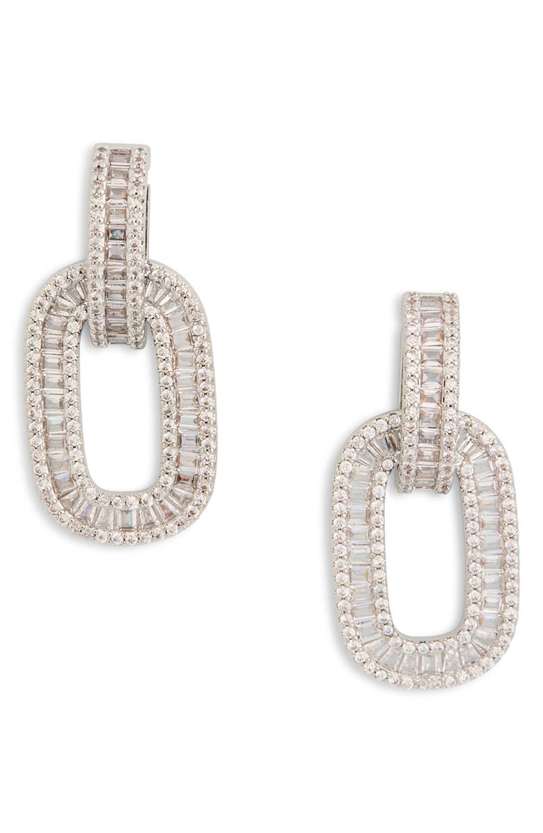 NORDSTROM RACK CZ Baguette Ring Drop Earrings, Main, color,