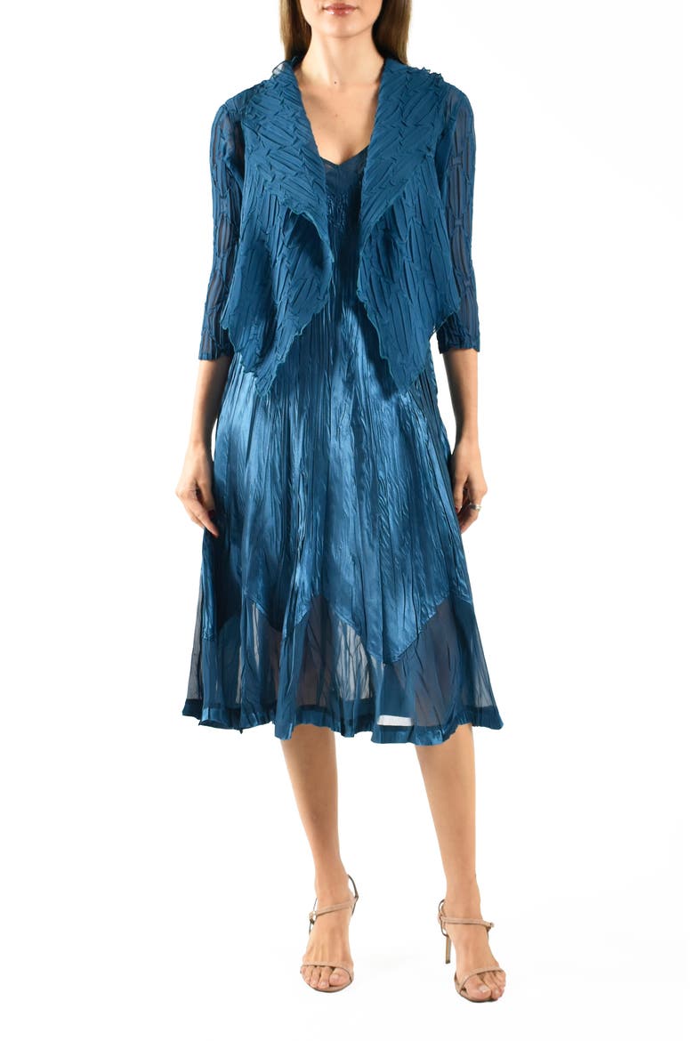 Charmeuse & Chiffon Cocktail Dress with Jacket, Main, color, MEDITERRANEA