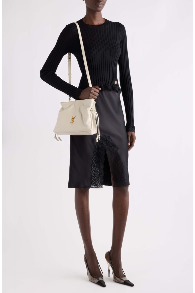 Cassandre Lace Trim Rib Wool, Cashmere & Silk Sweater, Alternate, color, NOIR