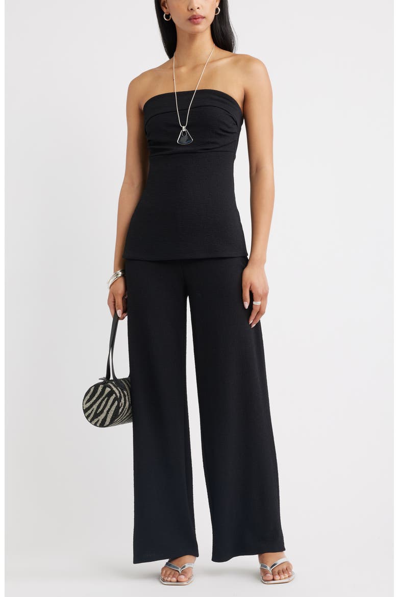 Puckered Crepe Wide Leg Pants, Alternate, color, BLACK