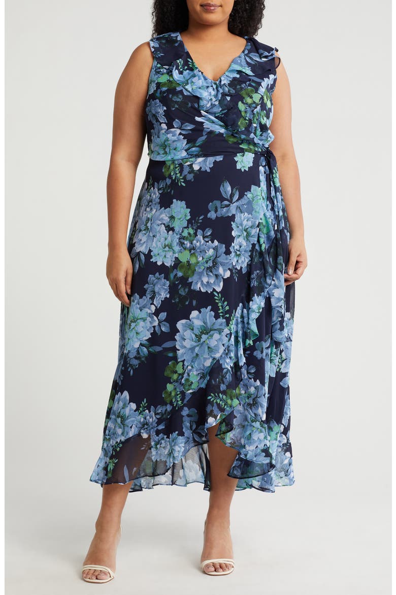 Chiffon Ruffle Dress, Main, color, NAVY BLUE