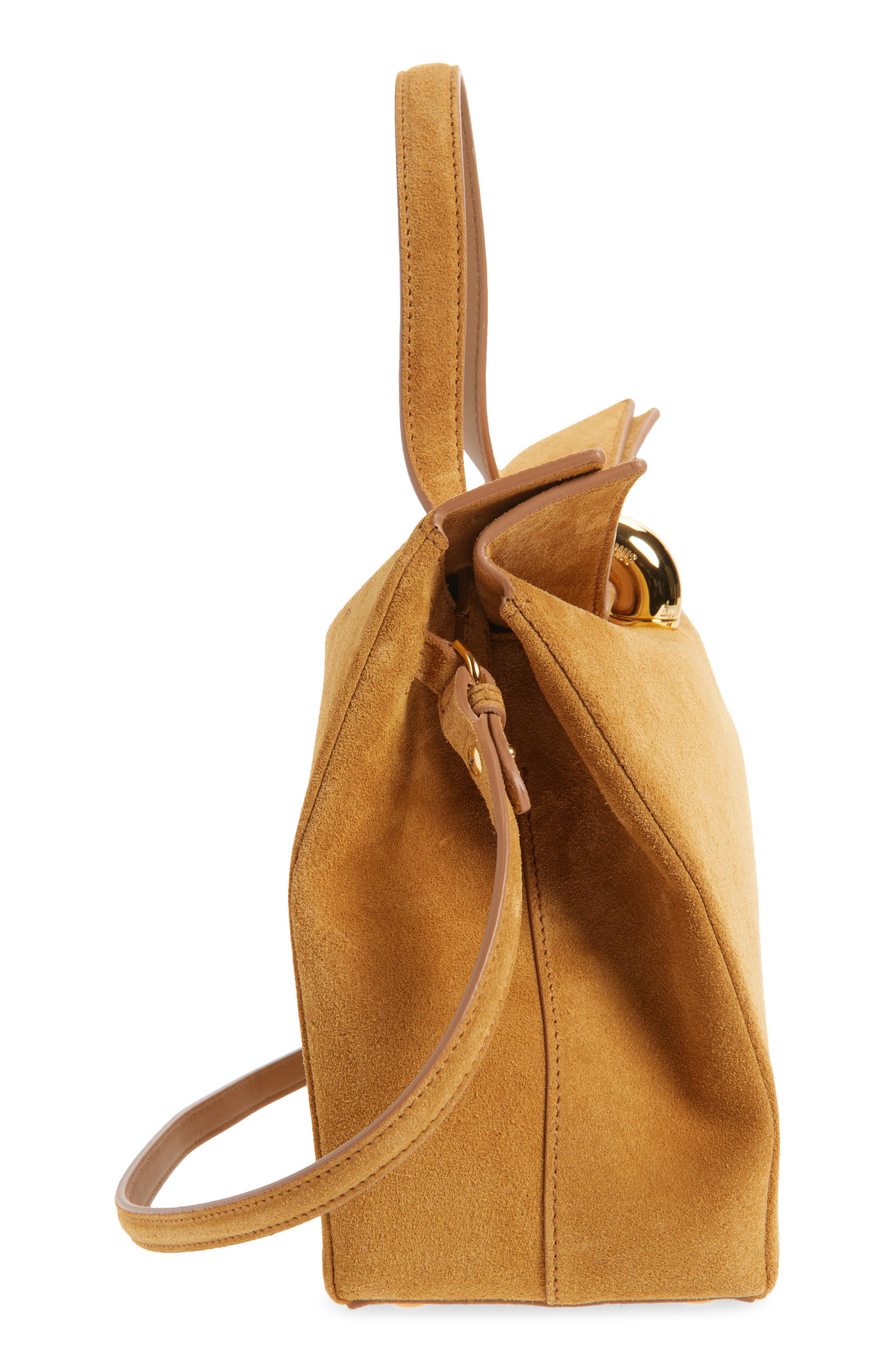 Jacquemus Le Valerie Suede Top Handle Bag, Alternate, color, Camel 830