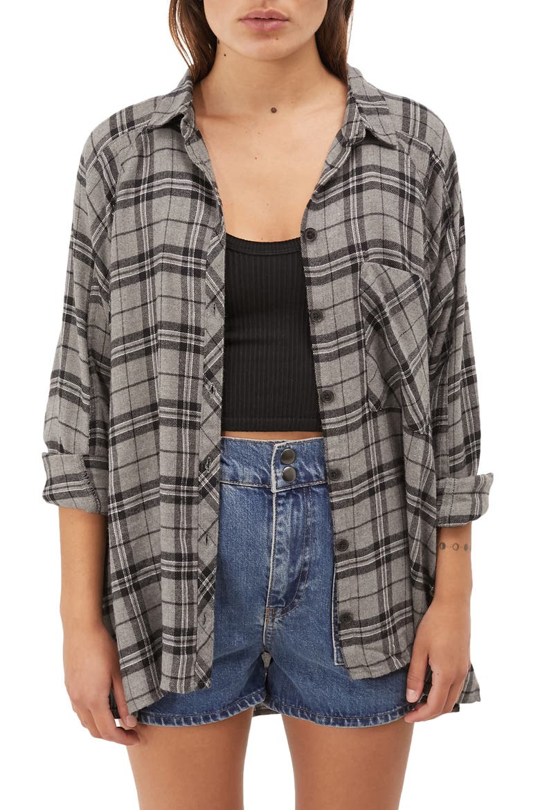 Urban Outfitters Brendon Flannel Shirt, Main, color, GREY