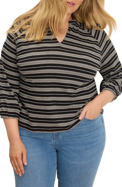 Jacquard Dot Stripe Knit Cotton Top