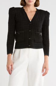 L'AGENCE Jenni Waffle Stitched Crop Cardigan