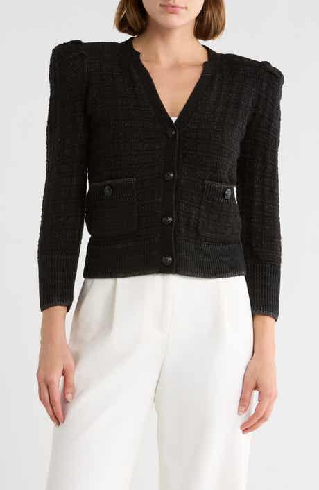 L'AGENCE Jenni Waffle Stitched Crop Cardigan