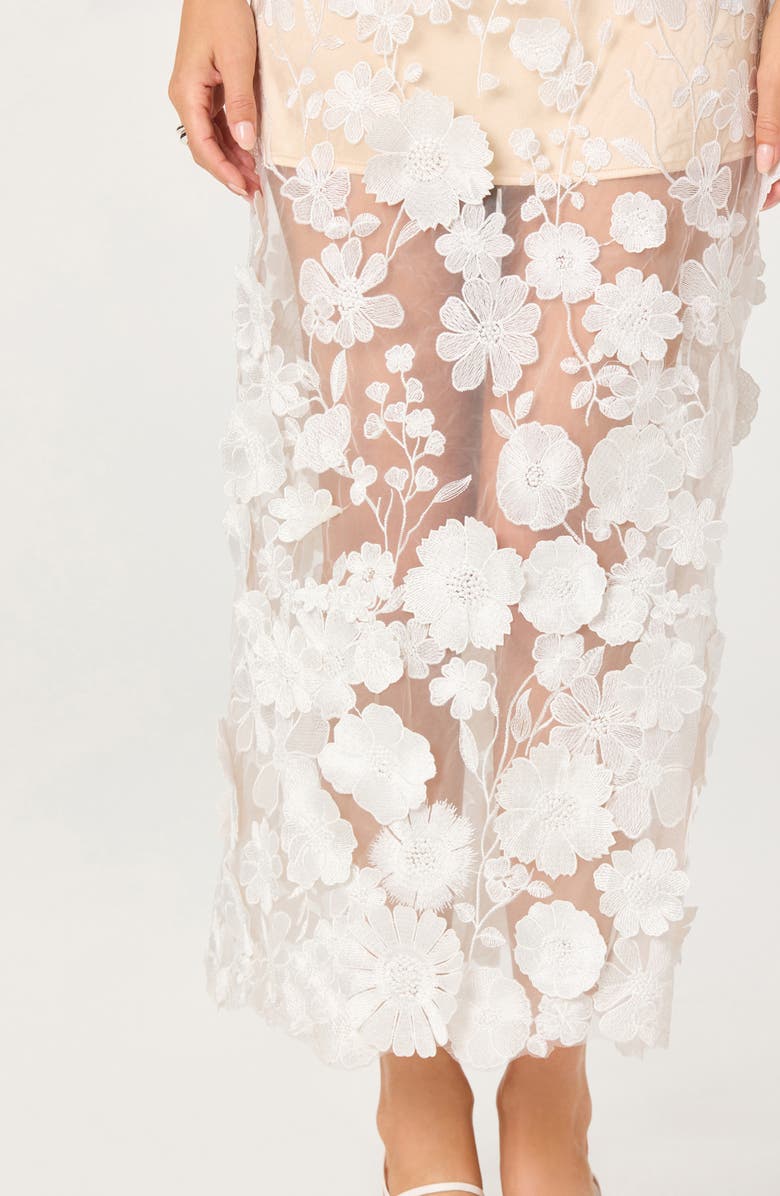 ASTR the Label Tanisha 3D Floral Appliqué Semi Sheer Midi Dress, Alternate, color, White