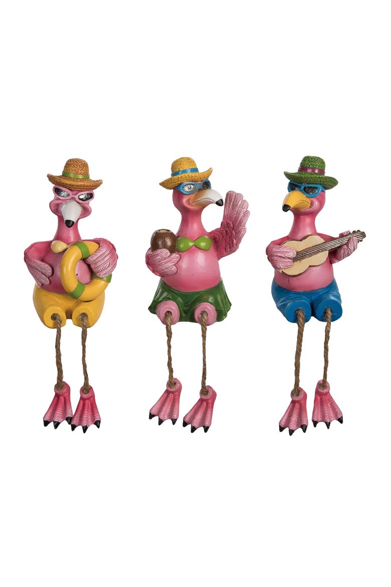 Resin Flamingo Shelf Sitters Set of 3 Multicolored for Spring Home Decor, Main, color, Pink