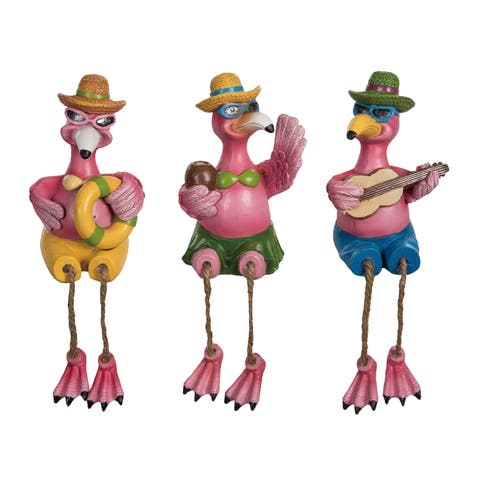 Resin Flamingo Shelf Sitters Set of 3 Multicolored for Spring Home Decor