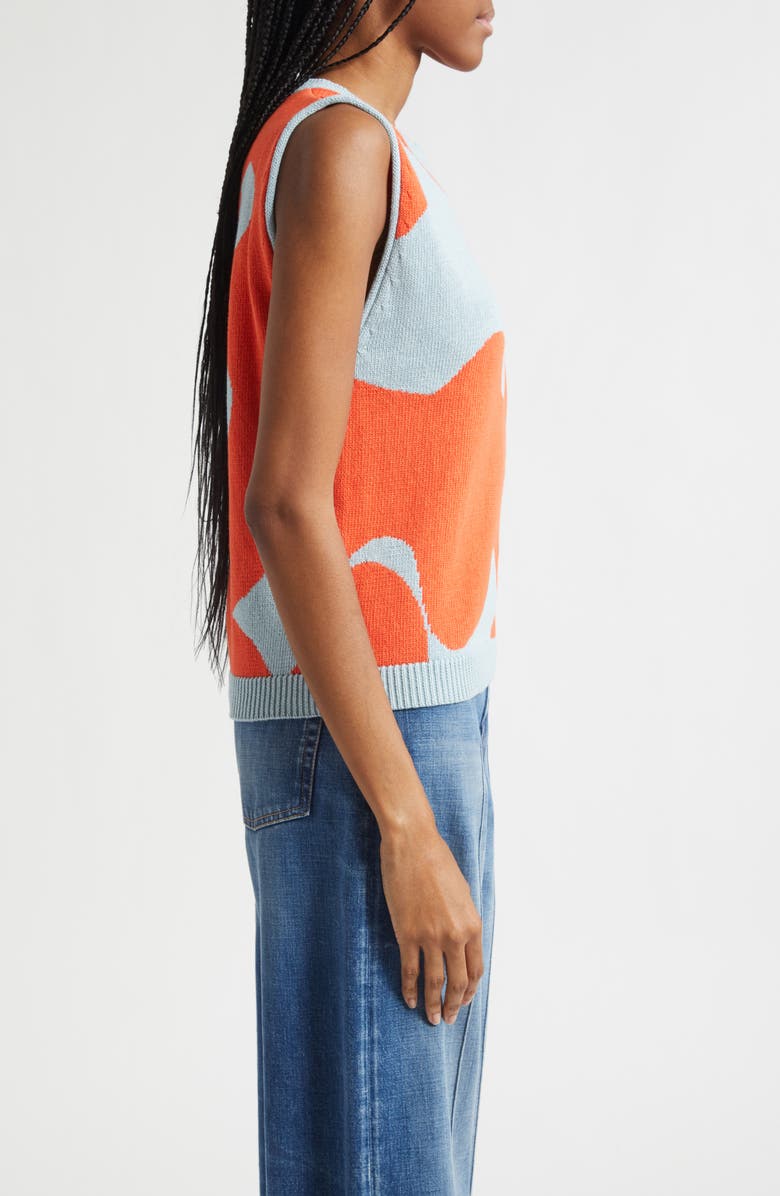 Marimekko Pomppikoot Keidas Sleeveless Cotton Sweater, Alternate, color, Dark Orange Light Blue