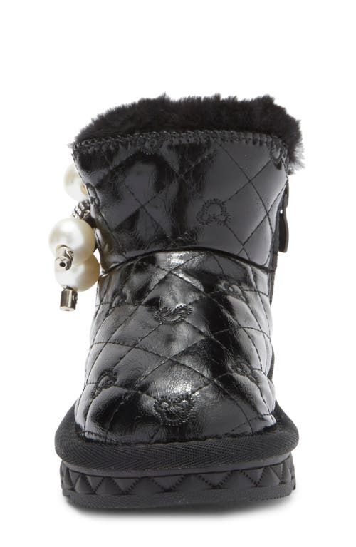 Doe A Dear Kids' Rhinestone Faux Pearl Faux Fur Trim Boot In Black