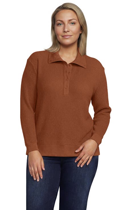 Plus Size Long Sleeve Waffle Button Up Henley