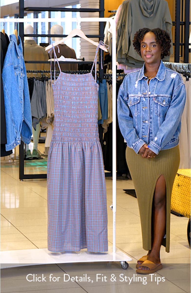 Plaid Smocked Drop-Waist Midi Dress, sales video thumbnail