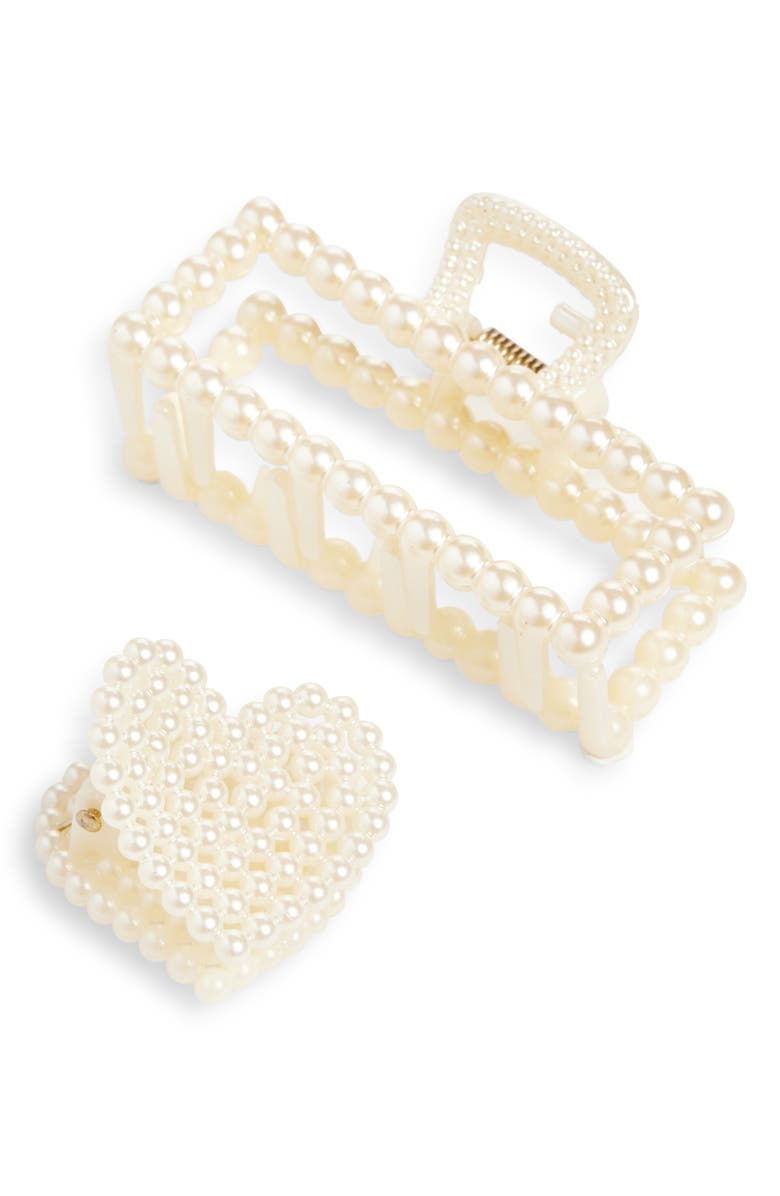 Cara 2-Pack Faux Pearl Jaw Clips, Main, color, Pearl