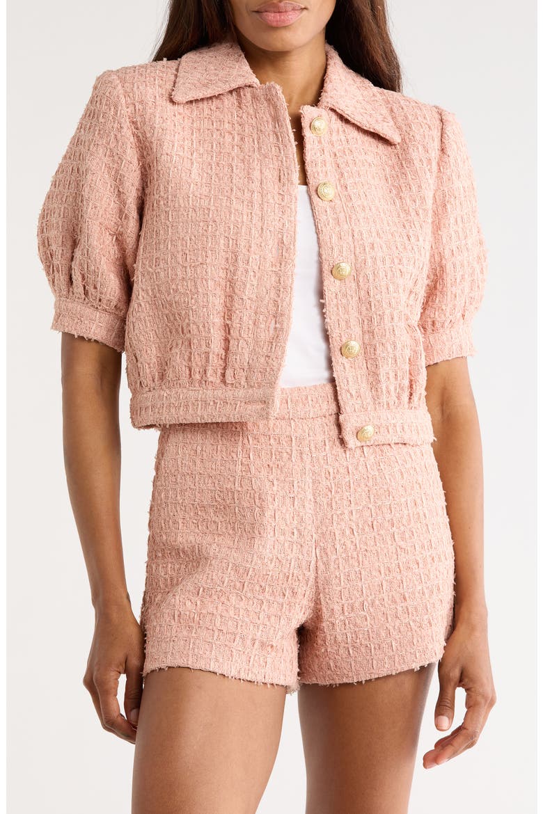 Cove Tweed Elbow Sleeve Crop Jacket, Main, color, DUSTY PINK