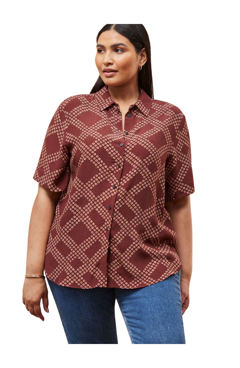 Live Unlimited Geo Print Short Sleeve Shirt, Main, color, Brown
