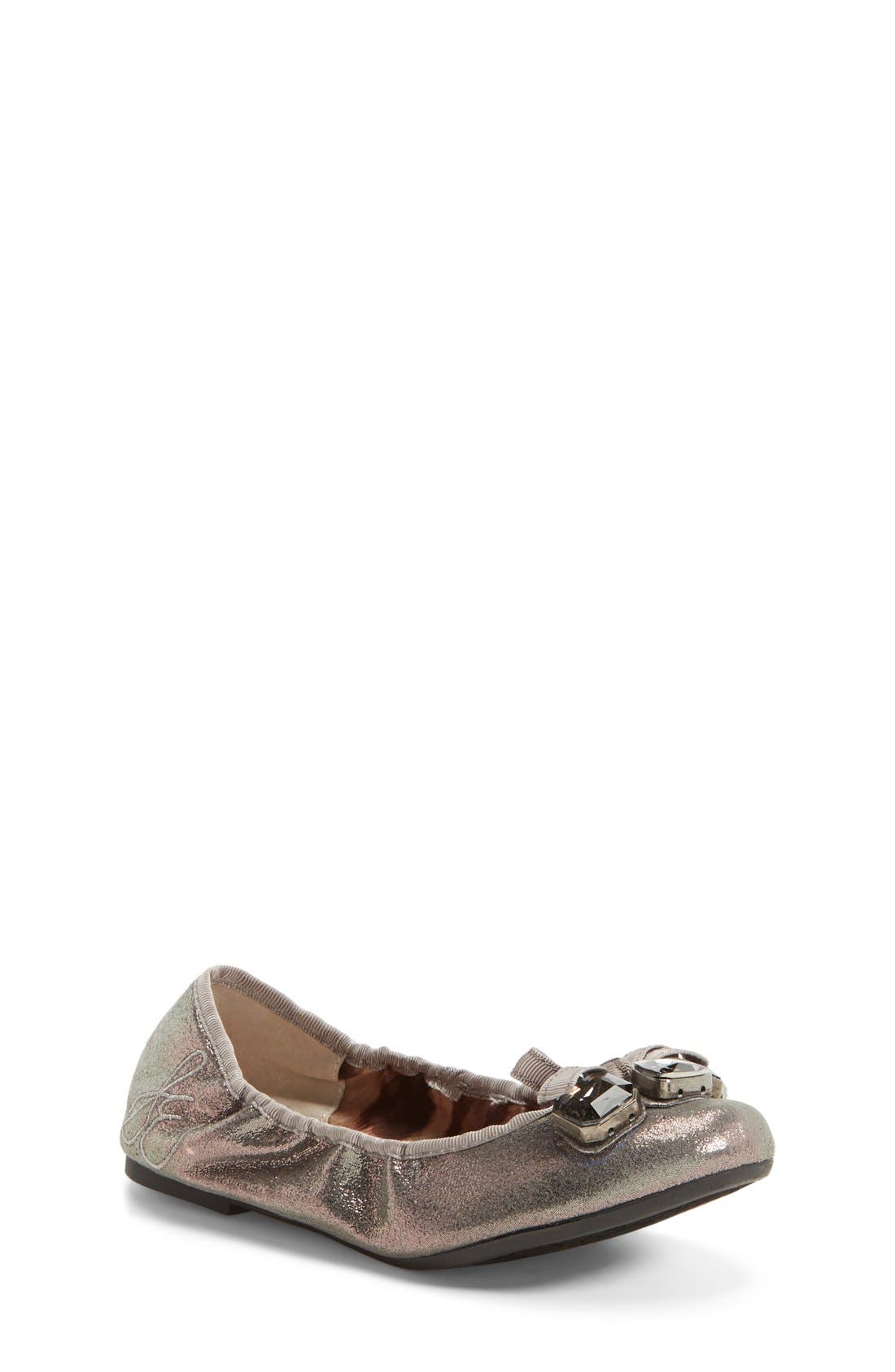 'Fayth' Flat, Main, color, PEWTER SHIMMER LEATHER