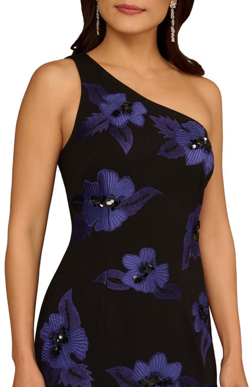 Aidan Mattox Beaded One-shoulder Gown In Blue