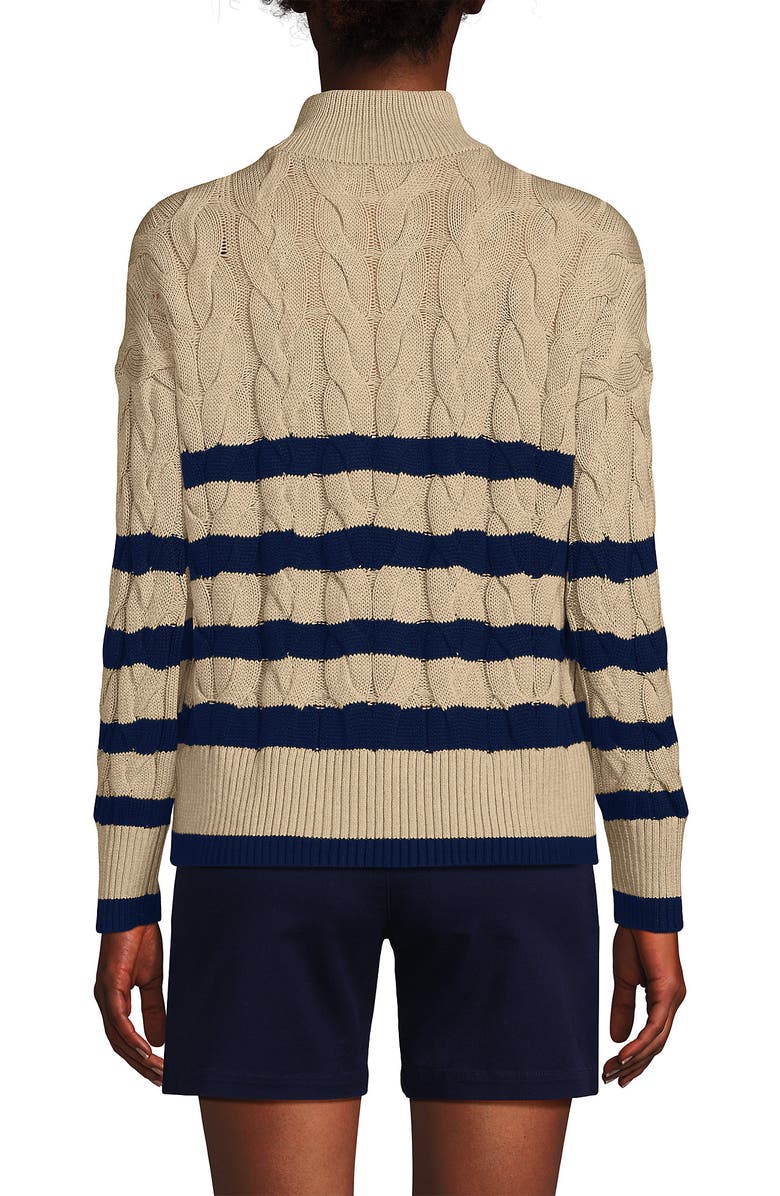 Lands' End Drifter Cotton Quarter Zip Pullover Sweater, Alternate, color, Champagne/Deep Sea Gulf Stripe