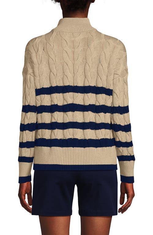 Lands' End Drifter Cotton Quarter Zip Pullover Sweater In Champagne/deep Sea Gulf Stripe