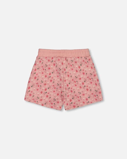 Deux Par Deux Girl's Printed French Terry Short Old Pink And Flowers In Old Pink And Flowers