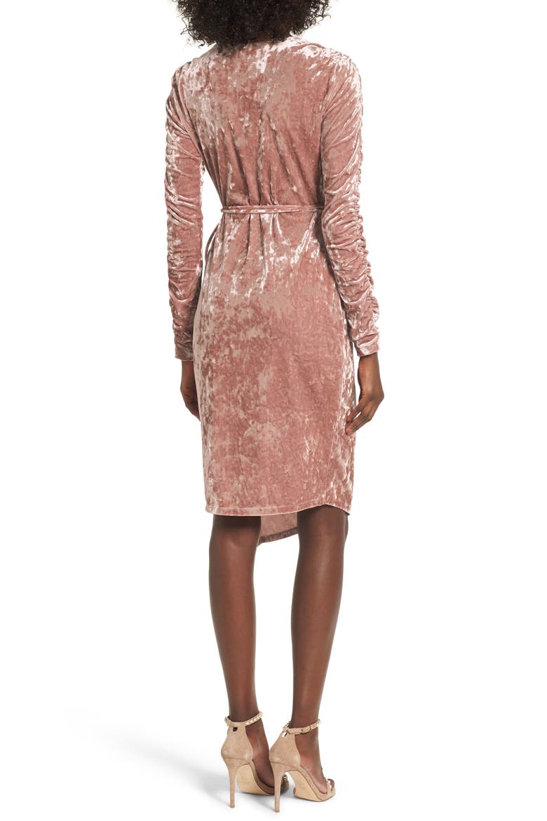 Ruched Velour Wrap Dress, Alternate, color, PINK ADOBE