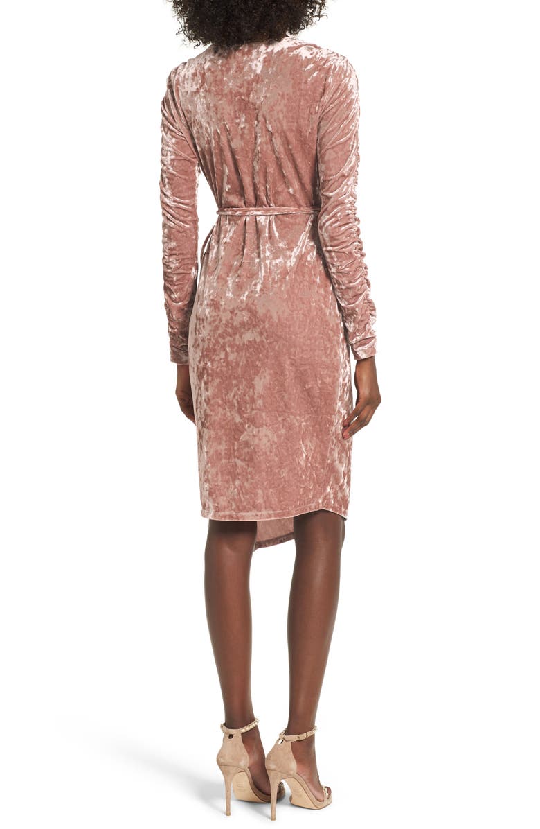 Leith Ruched Velour Wrap Dress, Alternate, color, 