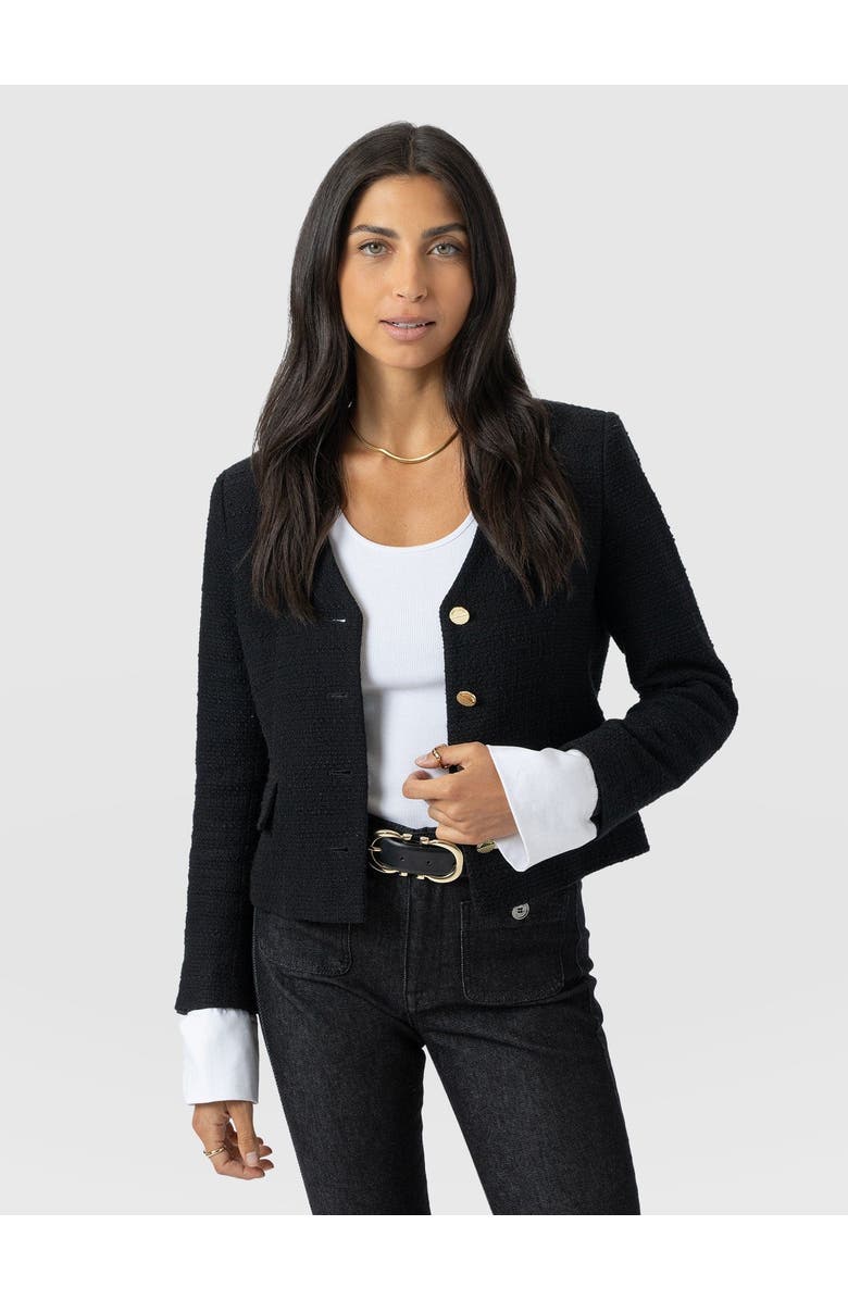 Saint + Sofia Margot V-Neck Jacket, Main, color, Black