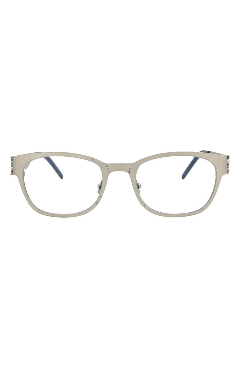 Saint Laurent 52mm Brushed Metal Rectangle Optical Frames, Main, color, 