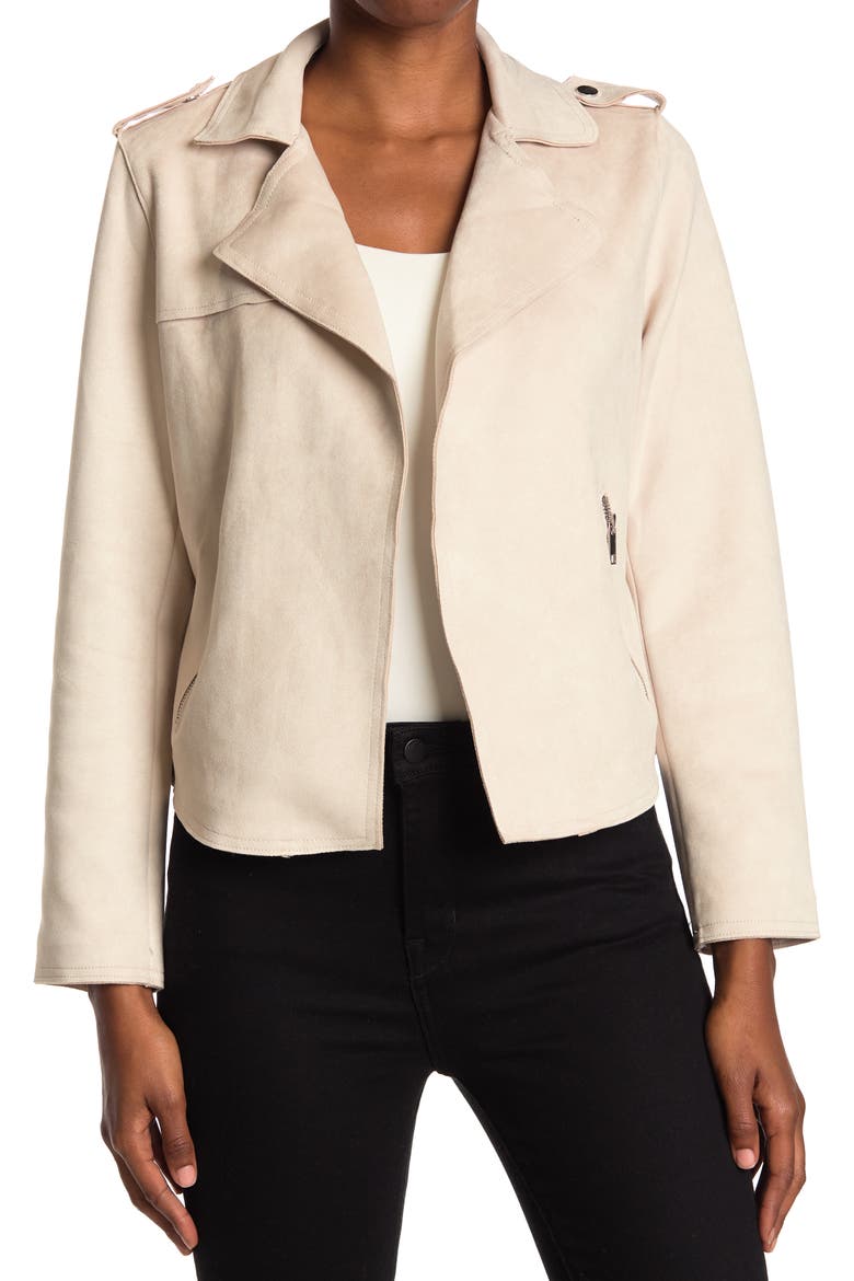 Faux Suede Crop Moto Jacket, Main, color, BONE