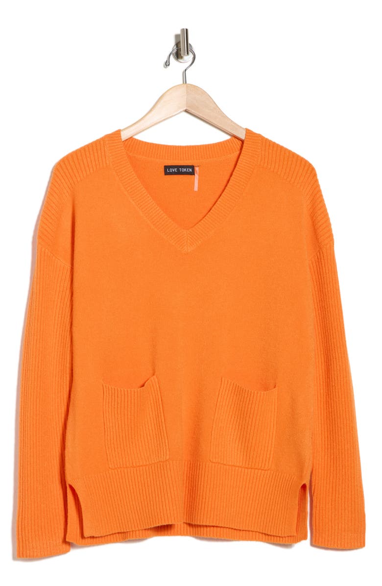 Love Token Lilly V-Neck Sweater, Alternate, color, Orange