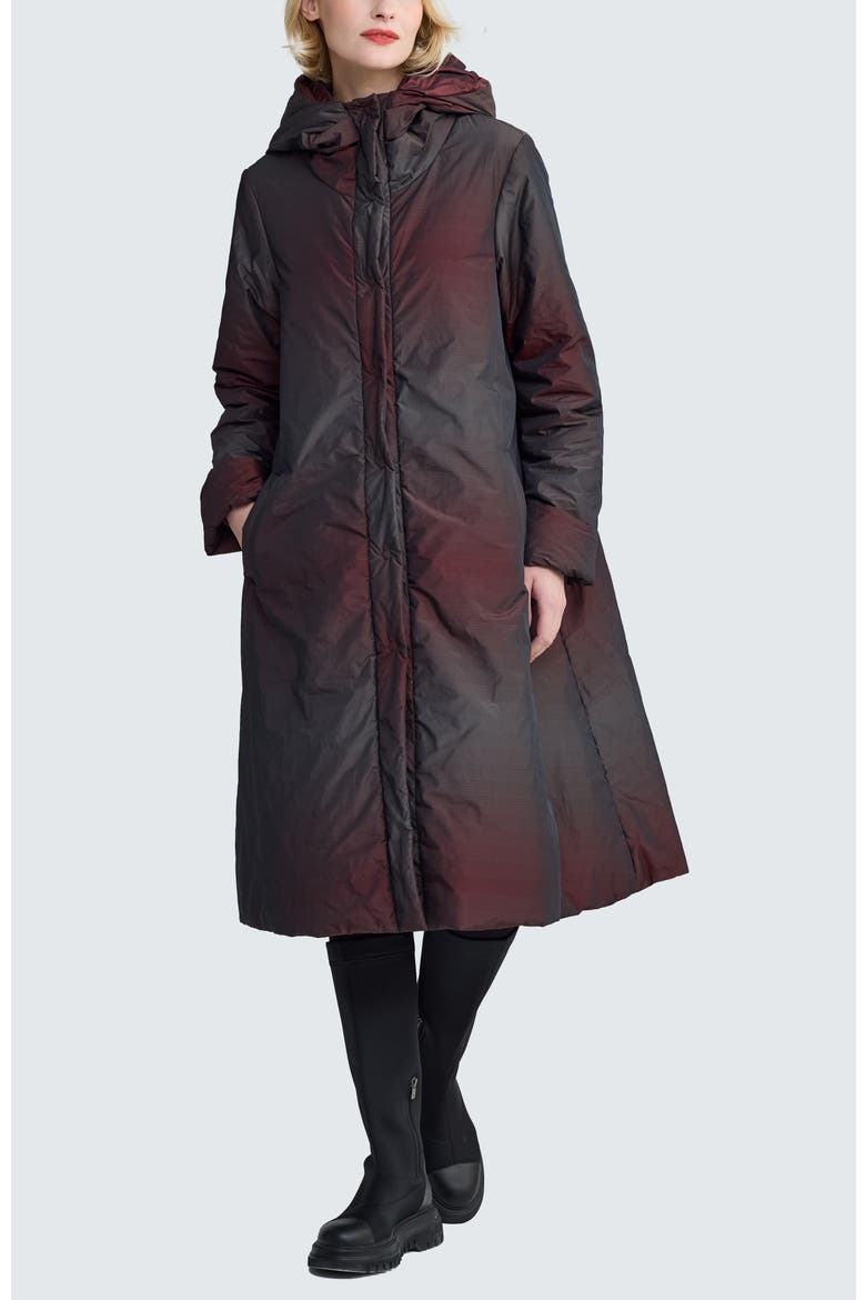 Serein Long Gradient Puffer Coat, Main, color, Mulberry