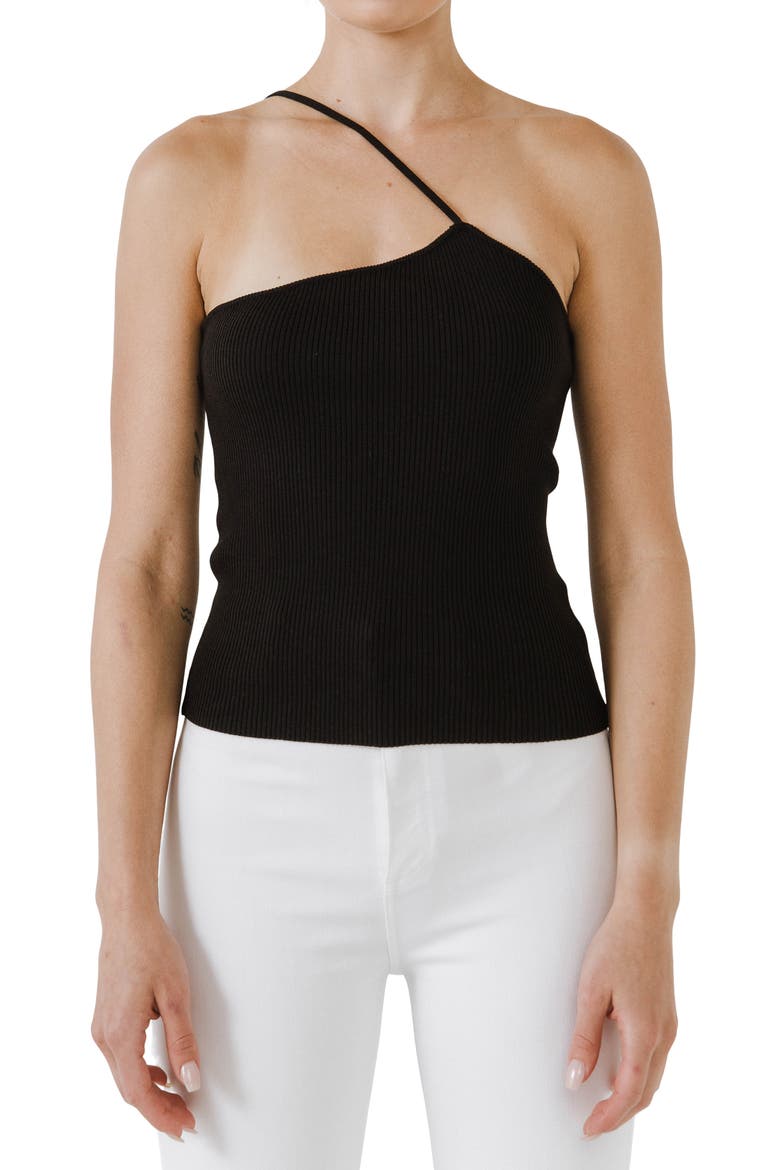 One-Shoulder Knit Tank, Main, color, BLACK