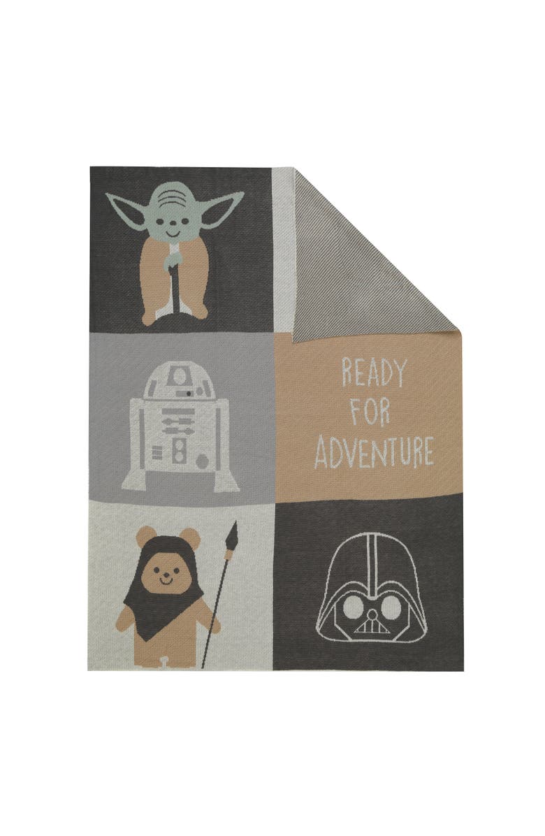 Lambs & Ivy Star Wars The Force Knit Baby Blanket - Yoda/Ewok/R2-D2/Vader, Alternate, color, Brown Multi