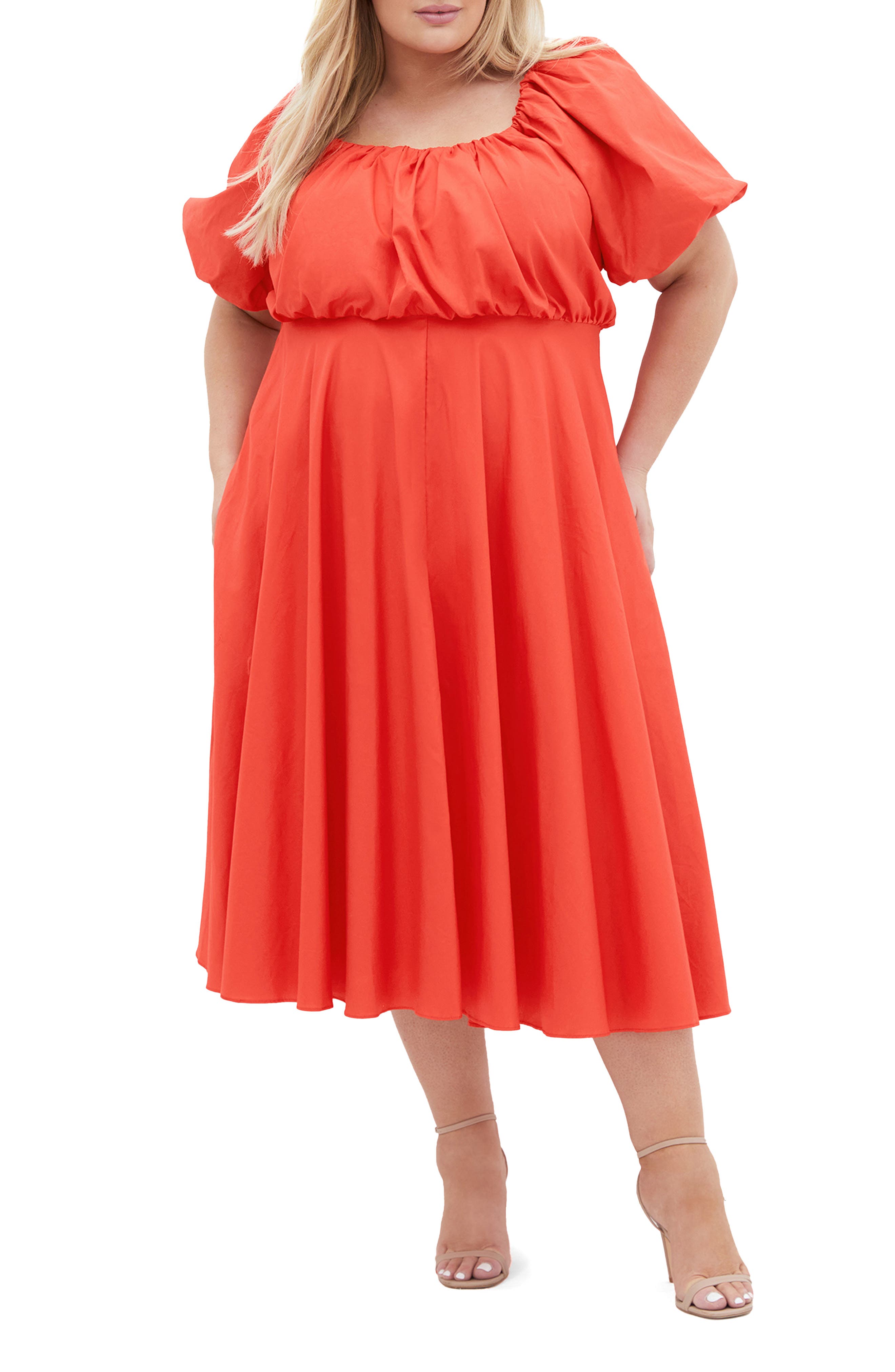 City Chic Rosabella Puff Sleeve Midi Dress